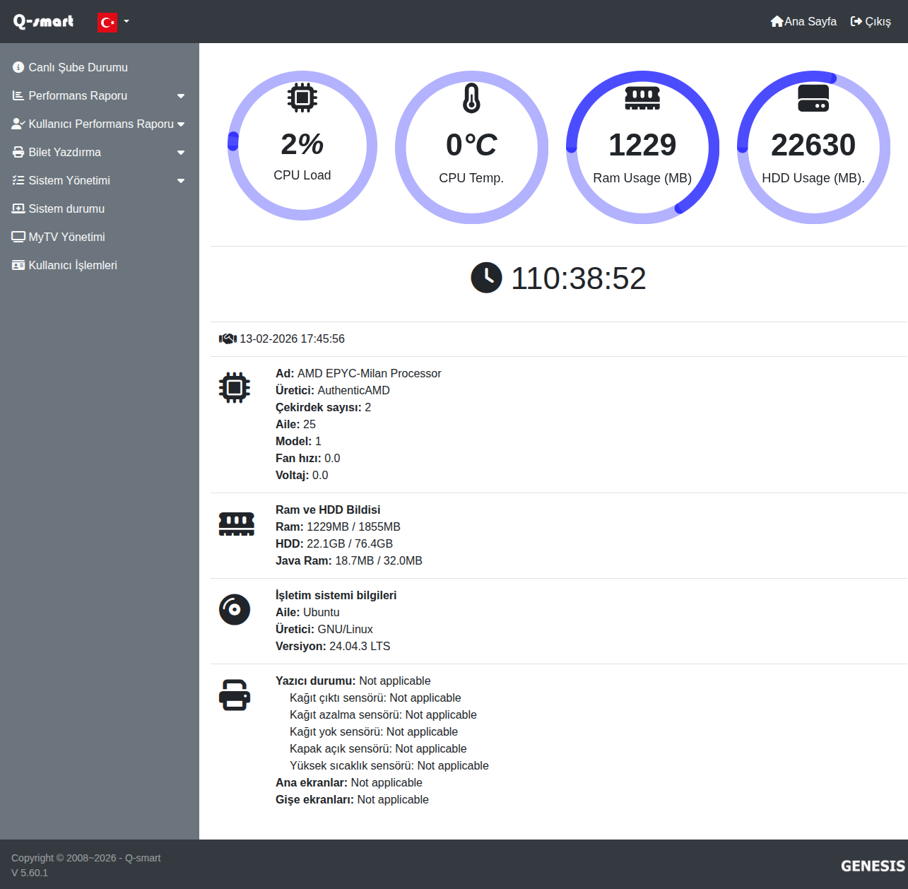 Dashboard Ekranı Örneği (TR)