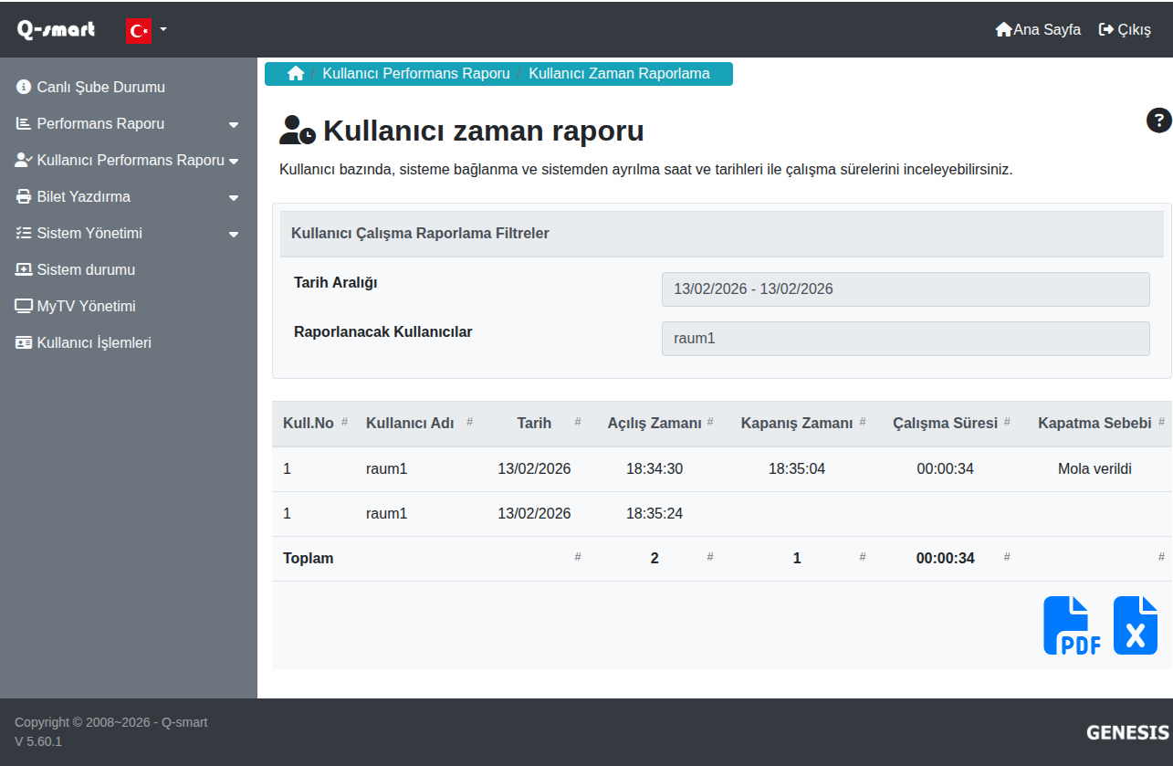 Kullanıcı Zaman Raporu Örneği