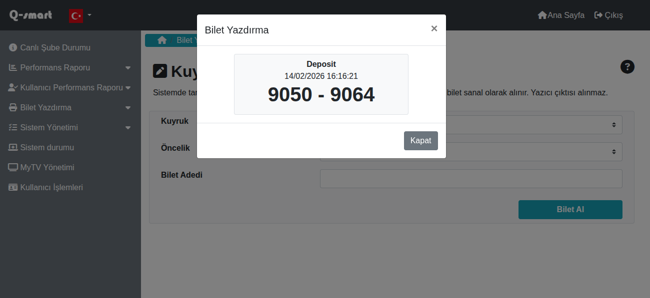 Toplu Sanal Bilet Alma - Sonuç popup örneği