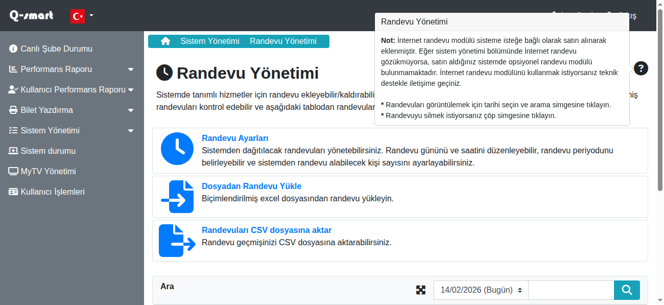 Randevu Yönetimi - Yardım popup örneği